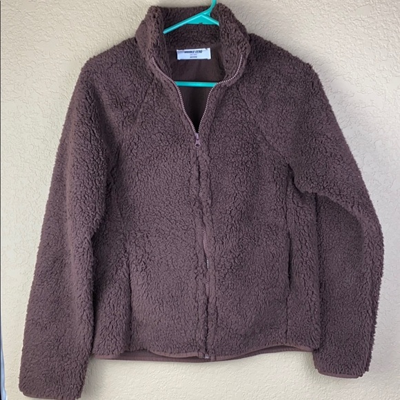brown sherpa zip up jacket • sz small - Picture 2 of 4